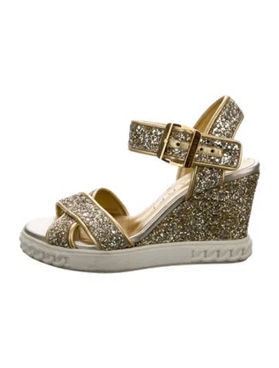 Pre-owned Casadei Glitter Sandals In Gold