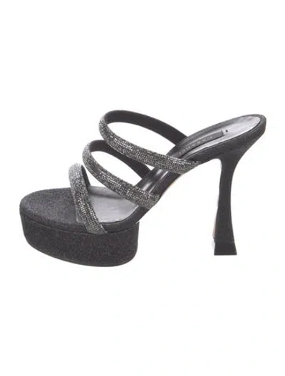 Pre-owned Casadei Glitter Slides In Black