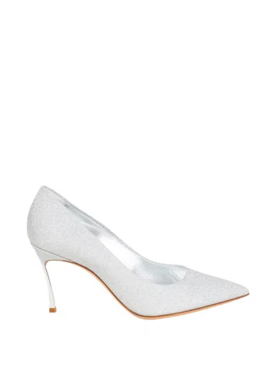 Casadei Glitter-effect Pointed-toe Pumps In Silver