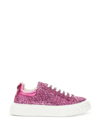 Casadei Glitter-embellished Low-top Sneakers In Pink