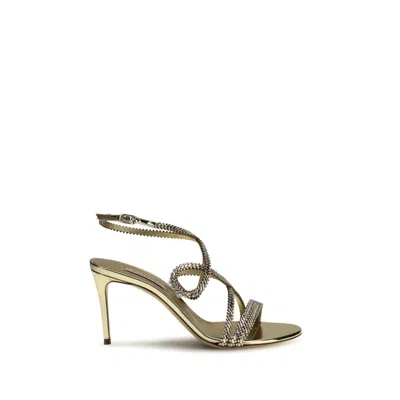 Casadei Gold Calf Leather Bos Taurus Stiletto Heel Women's Sandals