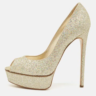 Casadei Gold Glitter Daisy Platform Pumps In Neutral
