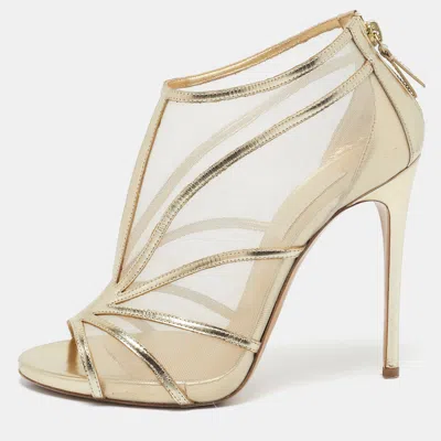Pre-owned Casadei Gold Leather And Mesh Open Toe Ankle Length Boots Size 39