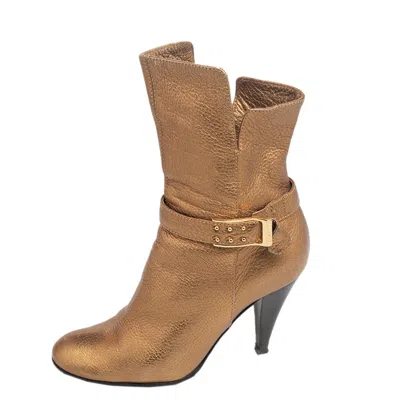 Casadei Gold Leather Ankle Length Boots