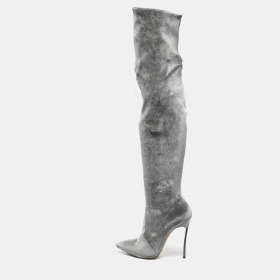 Pre-owned Casadei Green Velvet Blade Over The Knee Boots Size 41