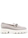 Casadei Grey Leather Loafers In Gray