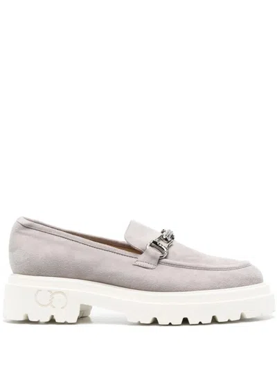 Casadei Grey Leather Loafers In Gray