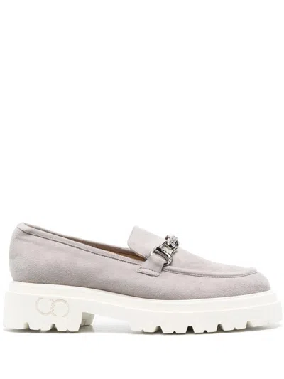 Casadei Grey Leather Loafers In Gray