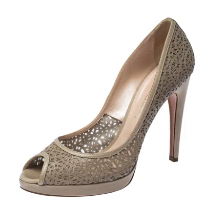 Casadei Grey Perforated Leather Peep Toe Pumps In Brown