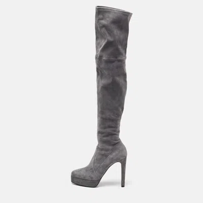 Pre-owned Casadei Grey Suede Over The Knee Length Boots Size 40