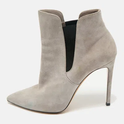Casadei Grey Suede Pointed Toe Ankle Length Boots In Multi