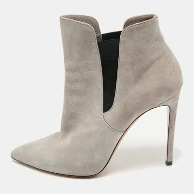 Casadei Grey Suede Pointed Toe Ankle Length Boots In Gray