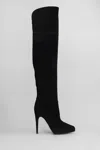 Casadei 100mm Suede Knee-high Stiletto Boots In Black