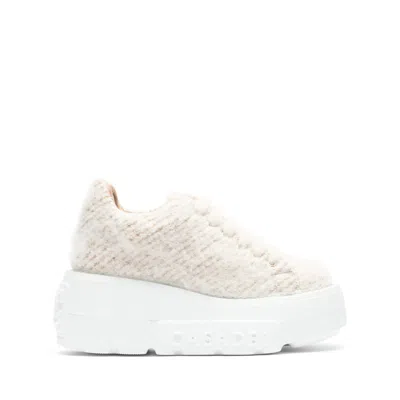 Casadei 80mm Low-top Fleece Sneakers In Natur