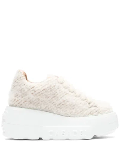 Casadei 80mm Low-top Fleece Sneakers In Natur
