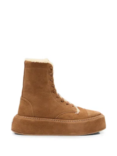 Casadei I-box Shearling-trim Sneakers In Brown