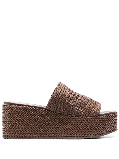 Casadei Interwoven Platform Wedge Sandals In Brown