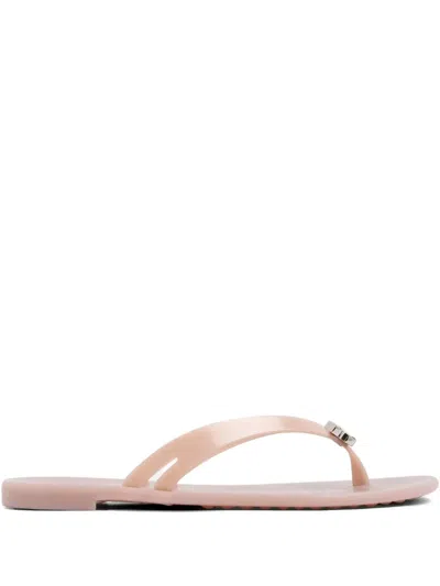 Casadei Jelly Embellished Thong Flip Flops In Neutral