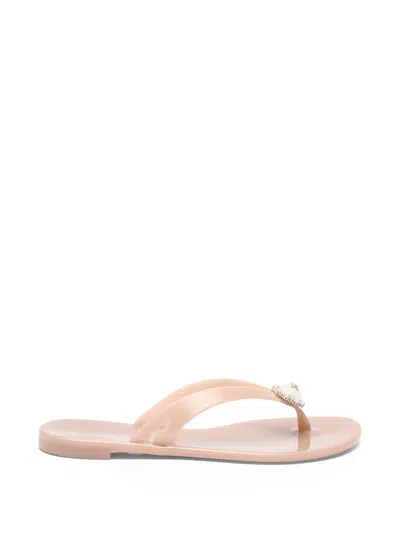 Casadei Jelly Pearl Embellishment Slides In Neutral