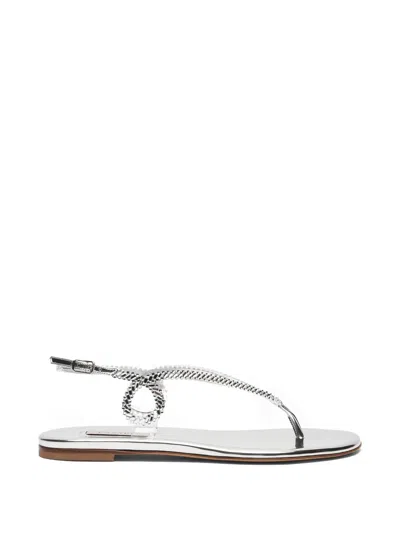 Casadei Silver Calf Leather Bos Taurus Flat Sandals In Gray