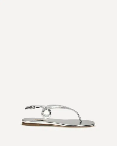 Casadei Silver Calf Leather Bos Taurus Flat Sandals In Gray