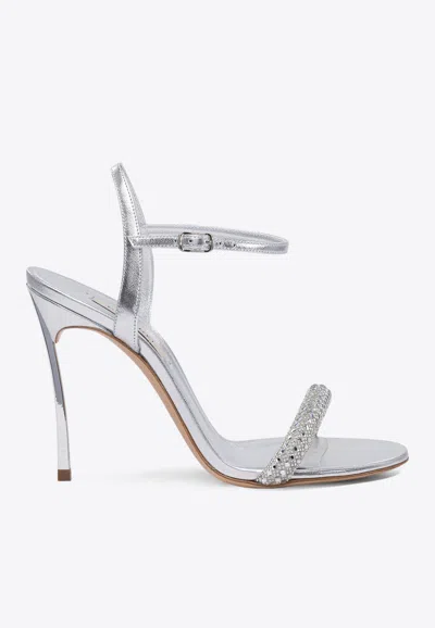 Casadei Julia 100 Leather Stiletto Sandals In Silver