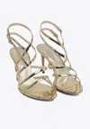 Casadei Julia 80 Metallic Leather Cage Sandals In Gold