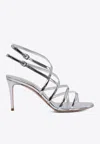 Casadei Silver Leather Sandals With Crisscross Straps In White