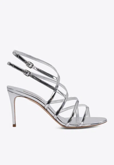 CASADEI JULIA 80 METALLIC LEATHER CAGE SANDALS