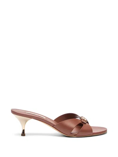 Casadei Julia Buckle-upper Leather Heeled Sandals In Brown