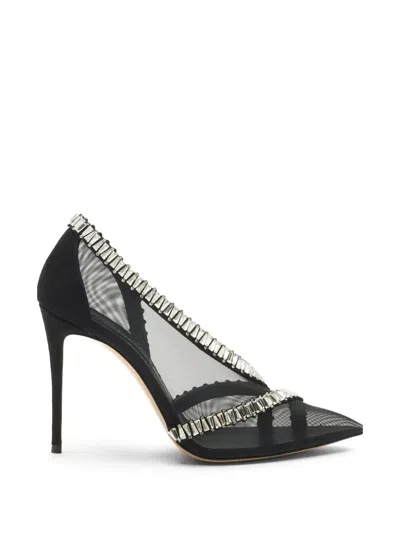 Casadei Julia Heaven Rhinestone-embellished Mesh Pumps In Black