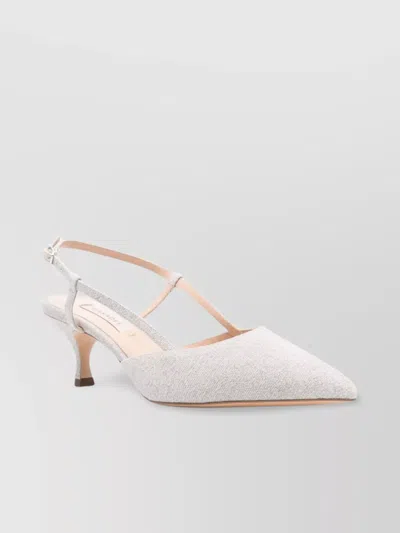 Casadei Julia Leather Kitten Heel Pumps In Silver