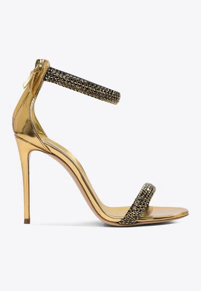 Casadei Julia Olympo 100 Crystal Embellished Sandals In Gold