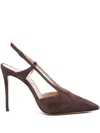 Casadei Pointed Toe Suede Sling Back Pumps In Brown