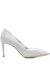 Casadei Woman Pumps Silver Size 11 Textile Fibers In Animal Print