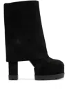 Casadei Ribbed-panel Suede Boots In Black