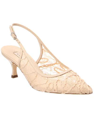 Casadei Lace & Leather Slingback Pump In Neutral
