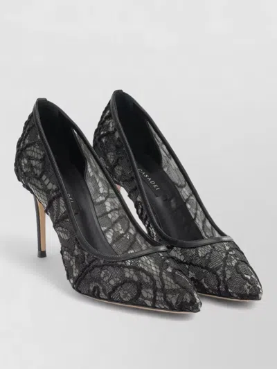 Casadei Lace Overlay Pointed Toe Stiletto Pumps In Black