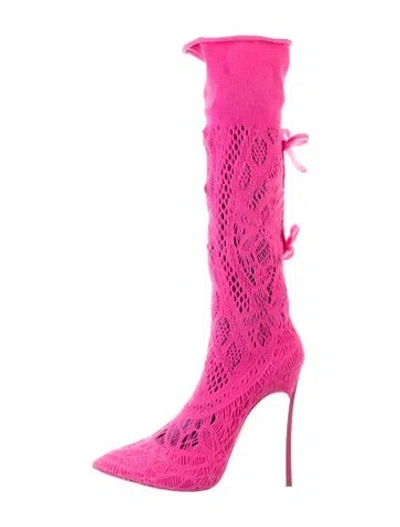 Pre-owned Casadei Lace Pattern Bow Accents Pumps In Pink