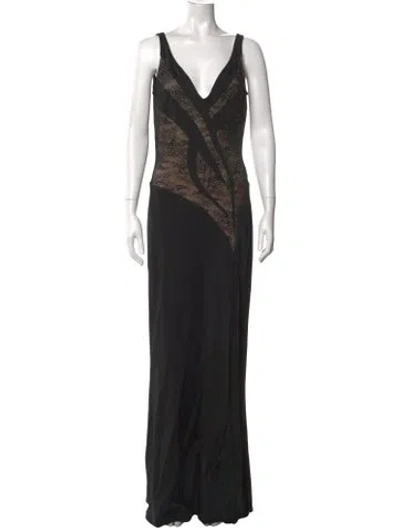 Pre-owned Casadei Lace Pattern Long Dress W/ Tags In Black/neutrals