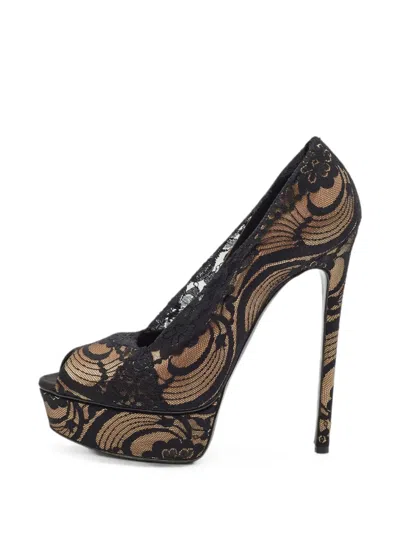 Pre-owned Casadei Lace Platform Pumps In Black