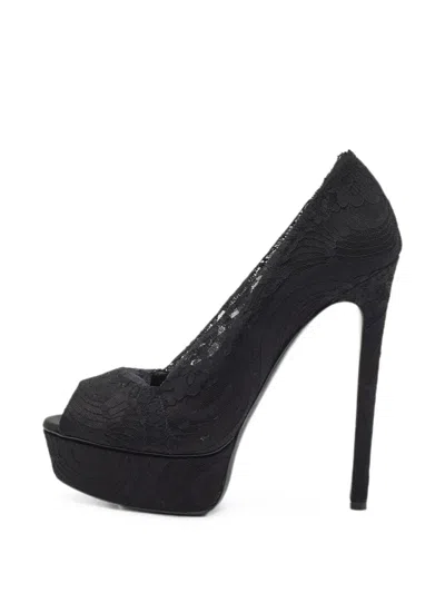 Pre-owned Casadei Lace Platform Pumps In Black