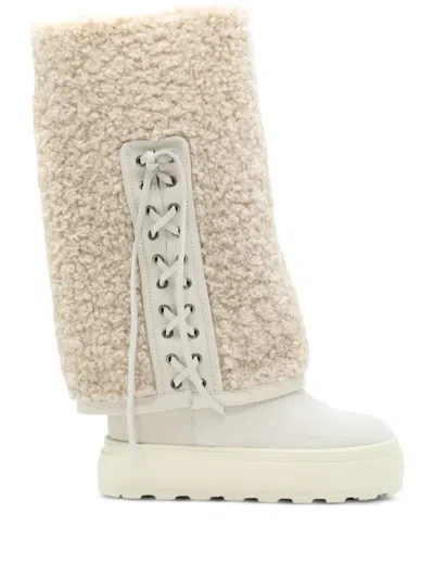 Casadei Lace-up Faux-shearling Boots In Neutral