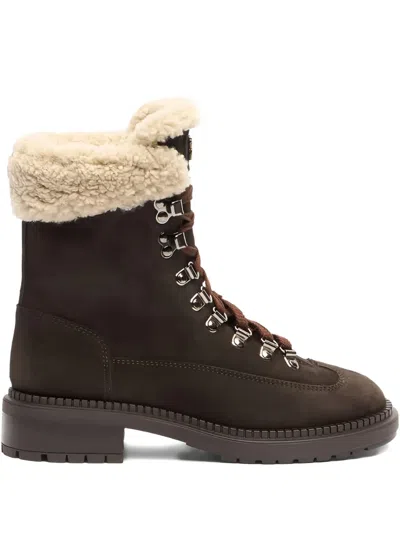 Casadei Lace-up Shearling Boots In Multi