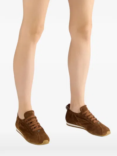 Casadei Laces Suede Sneakers In Brown