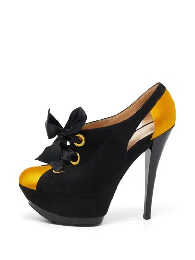 Pre-owned Casadei Lace-up Platform Ankle Boots In Black