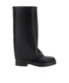 Casadei Layered Detail Leather Boots For Women In Black