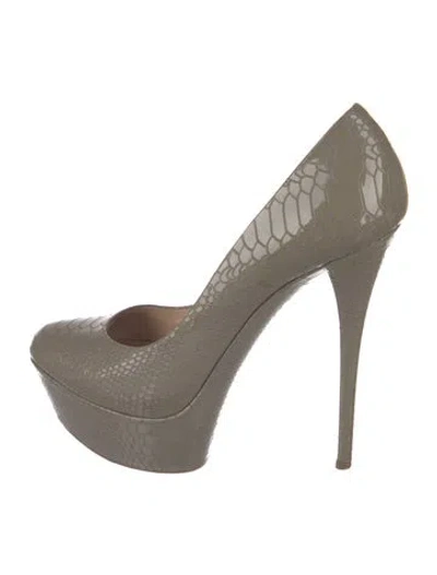 Pre-owned Casadei Leather Animal Print Pumps In Grey