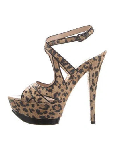 Pre-owned Casadei Leather Animal Print Slingback Sandals In Neutral