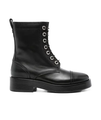 CASADEI CASADEI ROUND TOE ZIPPED LACE-UP BOOTS